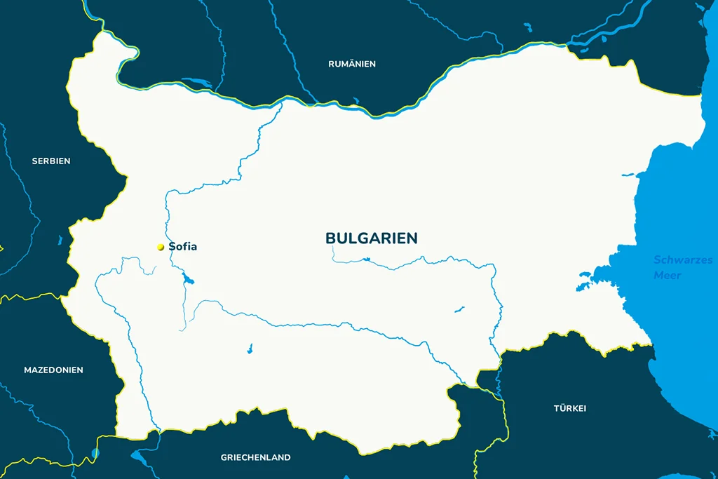 Die Landkarte von Bulgarien mit der Hauptstadt Sofia