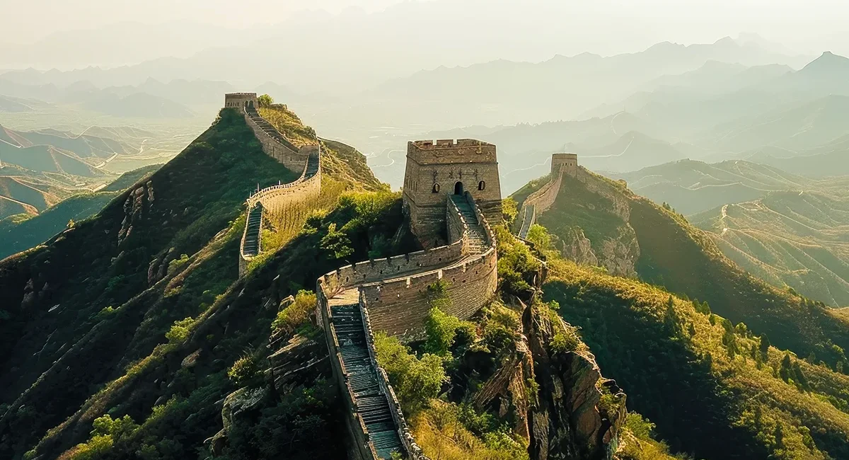 Blick auf die Chinesische Mauer mit Bergpanorama