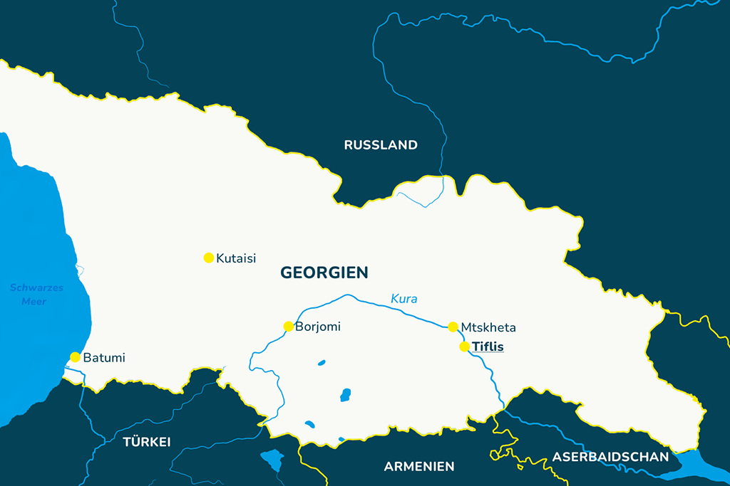 Landkarte von Georgien mit der Hauptstadt Tiflis